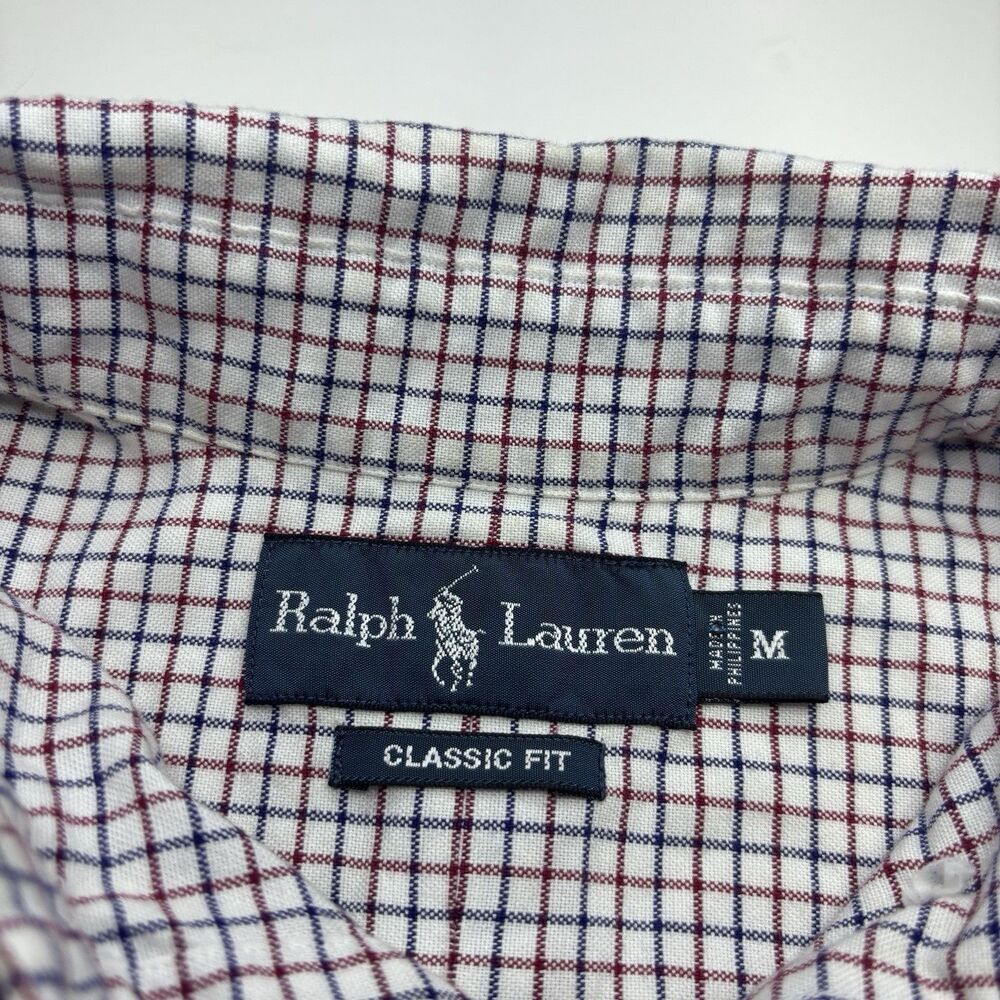Ralph Lauren Men's M Classic Fit White Plaid Long Sleeve Button Down Shirt - Picture 7 of 8